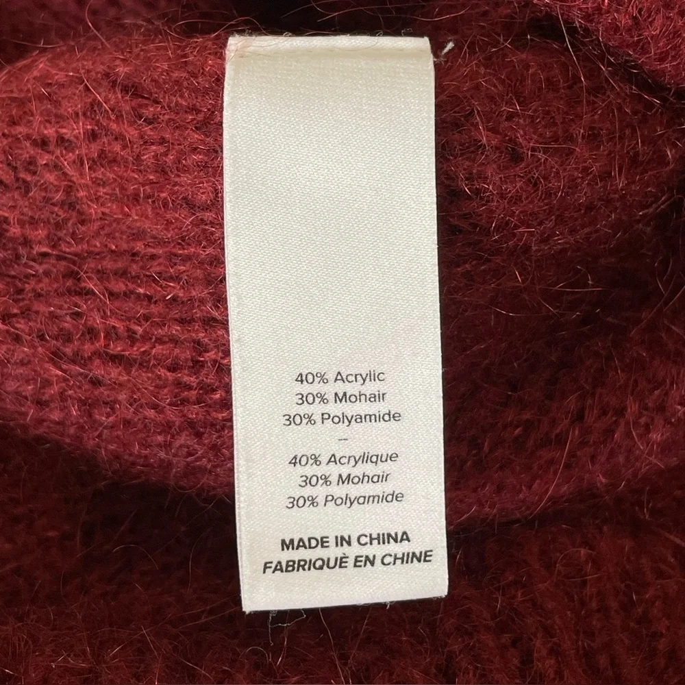 Cinq a Sept Issa Mohair Pullover Slit Cuff Sweater Pomegranate Red Medium